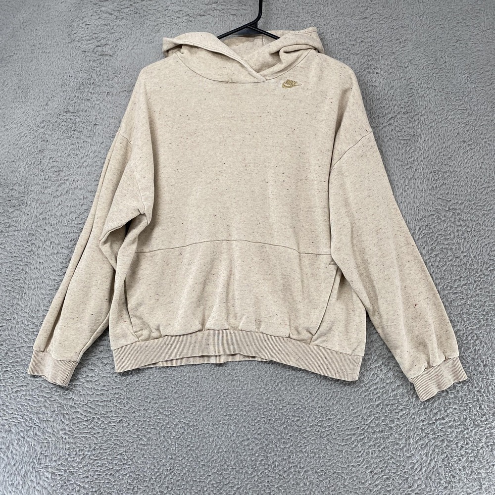 Nike Hoodie Womens Xl Beige Speckled Fleece Pullover Speckled Swoosh Sweatshirt